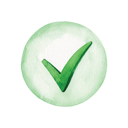 Watercolor green check mark. Vector tracing.