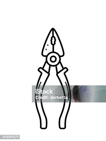 istock Pliers doodle icon isolate on a white background. Tongs construction cartoon style illustration. 1415197577