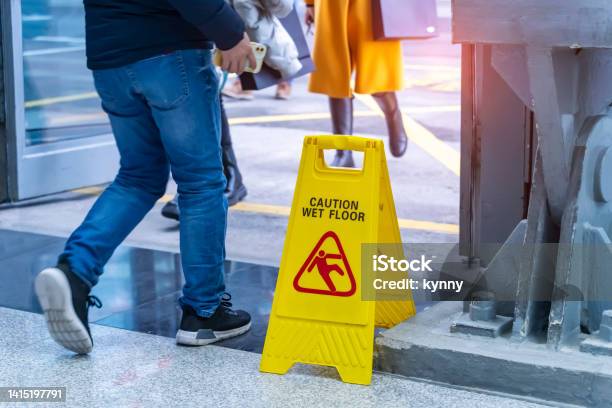 Caution Wet Floor Stock Photo - Download Image Now - Falling, Slippery, Flooring