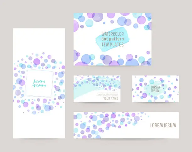 Vector illustration of watercolor vector colorful dot pattern templates; leaflet cover, card, business cards, banner (blue)