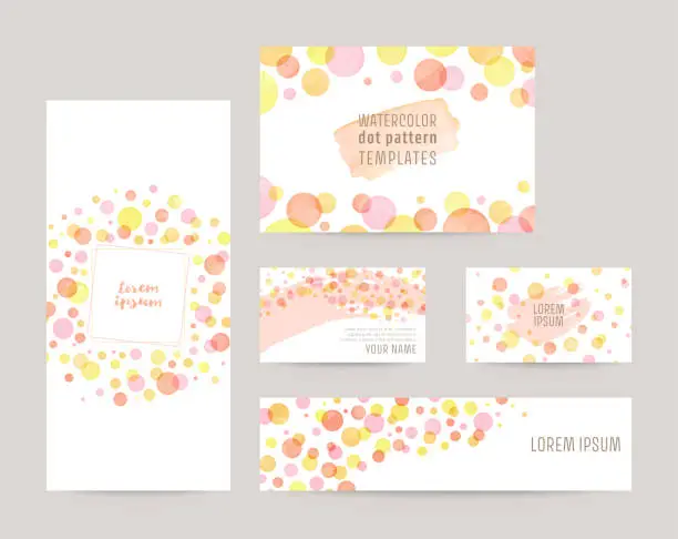 Vector illustration of watercolor vector colorful dot pattern templates; leaflet cover, card, business cards, banner (orange)