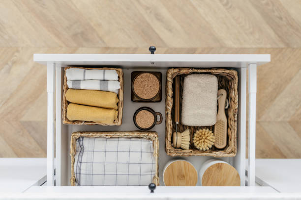 istock Eco-friendly products and towels in drawer organizer 1415199850