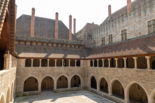 Guimaraes, Portugal. The Paco dos Duques de Braganca (Palace of the Dukes of Braganza), a medieval estate and former Royal residence. Inner courtyard