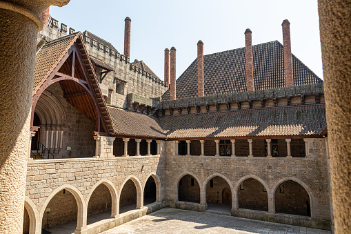 Guimaraes, Portugal. The Paco dos Duques de Braganca (Palace of the Dukes of Braganza), a medieval estate and former Royal residence. Inner courtyard