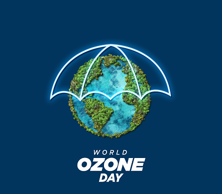 world ozone day concept design with green globe. Ozone day 3d illustration background.