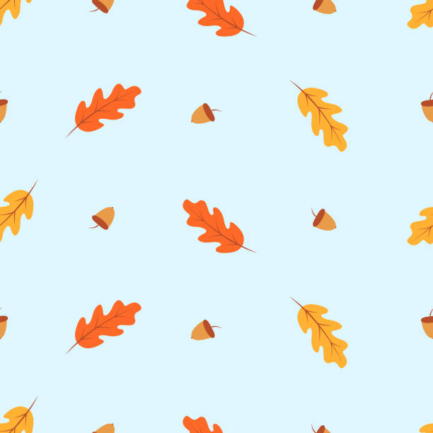 秋のシームレスパターン、オークの葉とドングリの秋、ベクター背景イラスト。 - wallpaper sample点のイラスト素材／クリップアート素材／マンガ素材／アイコン素材