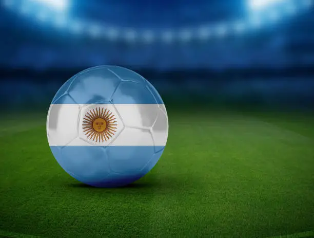 Football soccer ball with team national flags. World football Argentina flag on 3d ball.