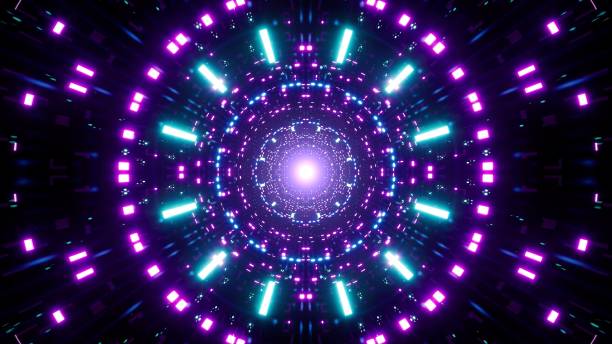 istock Shiny Neon Dots Light Lamps Tunnel VJ Background 1415207786