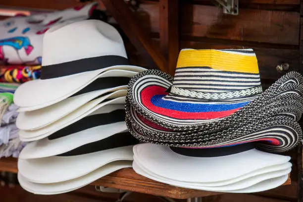 Traditional hats from Colombia called sombrero aguadeño and sombrero vueltiao
