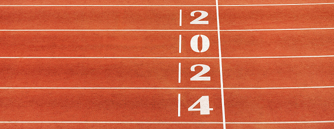 finish line red track running in athletics with title 2024