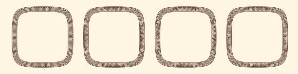 ilustrações de stock, clip art, desenhos animados e ícones de greek key pattern, rounded square frames collection. decorative ancient meander - mosaic greek culture mythology ancient