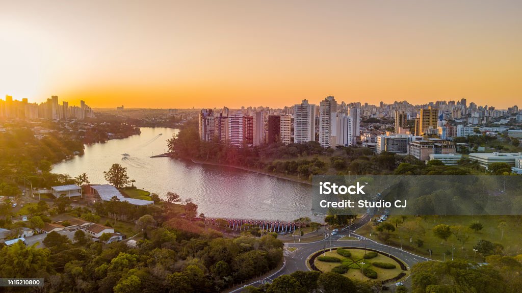 Panoramic sunset view of the Barragem - Lake Igapó in the city of Londrina in the state of Parana, Brazil Panoramic sunset view of the Barragem - Lake Igapó in the city of Londrina in the state of Parana, Brazil. Parana State Stock Photo