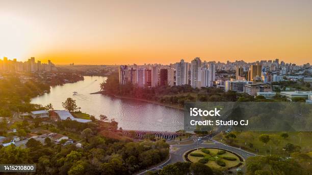Panoramic Sunset View Of The Barragem Lake Igapó In The City Of Londrina In The State Of Parana Brazil Stock Photo - Download Image Now