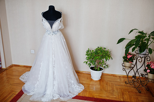 Wedding dress in mannequin. Bride day.