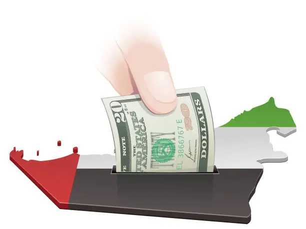 Vector illustration of Investing a 20 US dollar bill in the United Arab Emirates (cut out)