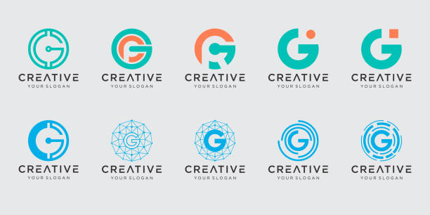 illustrazioni stock, clip art, cartoni animati e icone di tendenza di lettera g logo design icone set. per il business della moda, digitale, tecnologia - lettera g