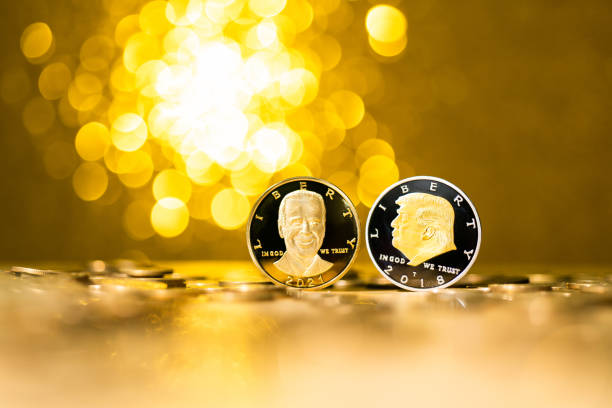 Coins with Donald Trump and Joseph Biden Fujian, China - December 28, 2021: Coins with Donald Trump and Joseph Biden.Donald Trump and Joseph Biden were the 45th and 46th presidents of the United States, respectively donald trump stock pictures, royalty-free photos & images