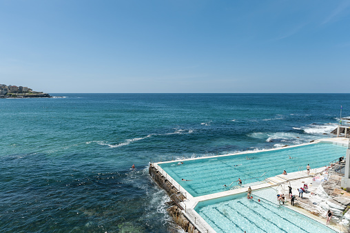 Sydney, Australia - November 07, 2014: Water Pool with People Close to Bondi Beach in Sydney, Australia.