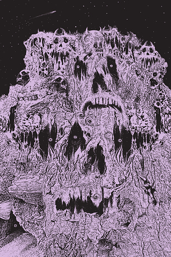 Detailed illustration of Mountain of skulls and spooky faces