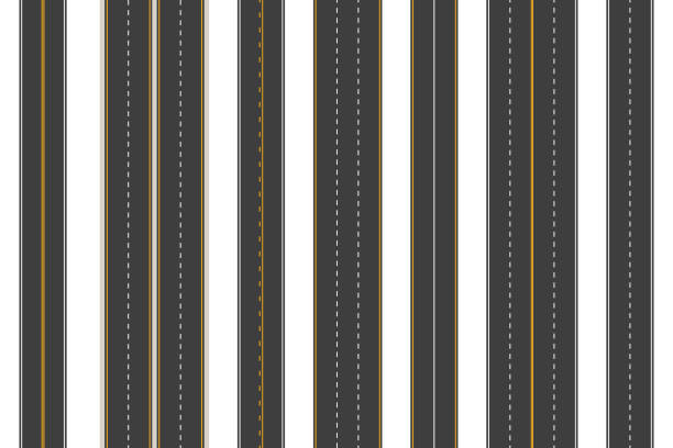 Road lane top view. Asphalt highway with various lines and white stripes, aerial view of city roadway transport traffic. Vector street line isolated collection Road lane top view. Asphalt highway with various lines and white stripes, aerial view of city roadway transport traffic. Vector street line isolated collection. Speedway construction for map highway road overhead stock illustrations
