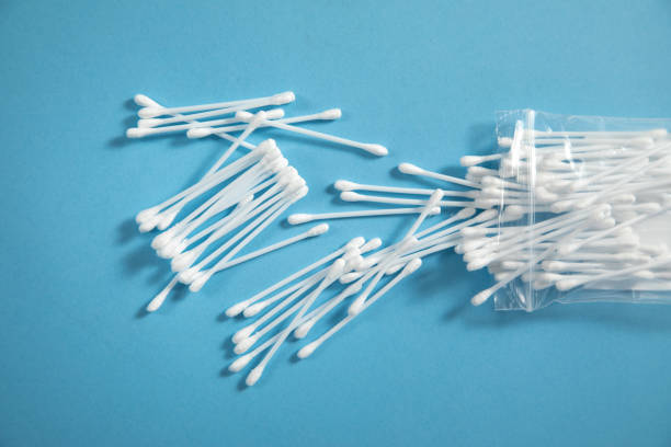 istock Cotton buds or swabs for ear cleaning on the blue background. 1415233078