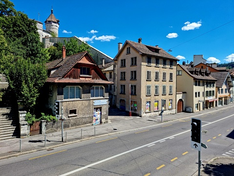 Schaffhausen wit a main road crossing the city, captured during summer season.