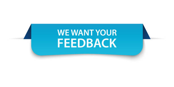 istock WE WANT YOUR FEEDBACK - vector illustration of blue colored label banner on white background 1415235898