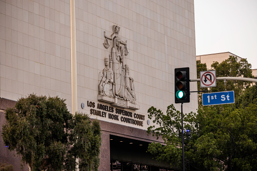 Los Angeles, CA, USA - May 18, 2022: The Stanley Mosk Courthouse, Los Angeles Superior Court,, located at 111 N Hill St t in Downtown Los Angeles.