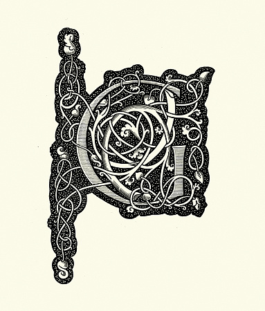 Vintage illustration Ornate capital letter G