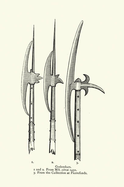 ilustrações de stock, clip art, desenhos animados e ícones de medieval weapons, goedendag or godendac, godendard, godendart, polearm 15th century - halberd