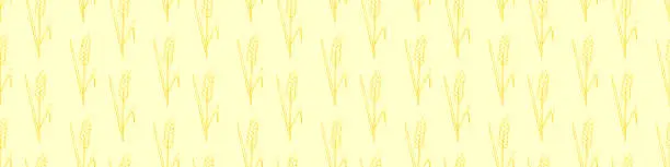 Vector illustration of Wheat golden spikelets, vector seamless pattern in doodle style, isolated. Design of fabric, wrapping paper, packaging on the theme of bakery products, flour, harvest