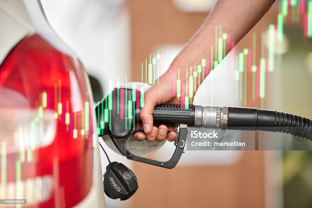Rising of fuel price as oil global crisis concept Car Stock Photo