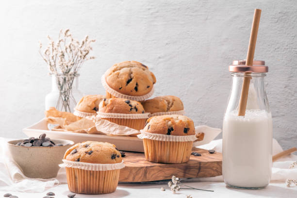 istock Chocolate chip muffins with milk 1415245129