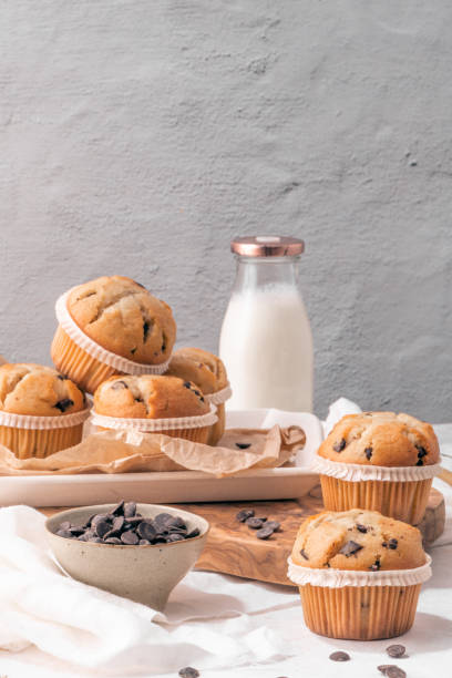 istock Chocolate chip muffins with milk 1415245158