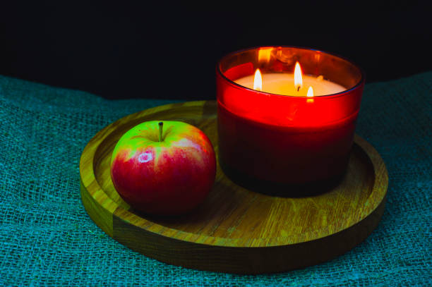 istock Still life with green apples on a platter on a wooden table 1415245500