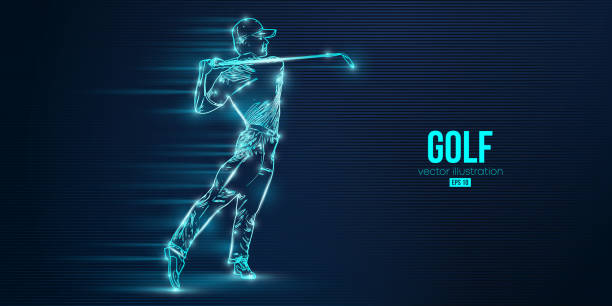 istock Abstract silhouette of a golf player on blue background. Golfer man hits the ball. Vector illustration 1415246362