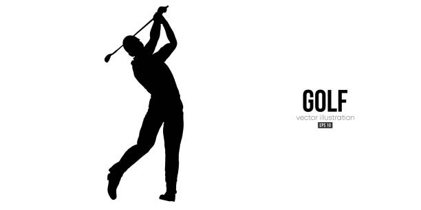 Abstract silhouette of a golf player on white background. Golfer man hits the ball. Vector illustration Abstract silhouette of a golf player on white background. Golfer man hits the ball. Vector illustration golfer stock illustrations