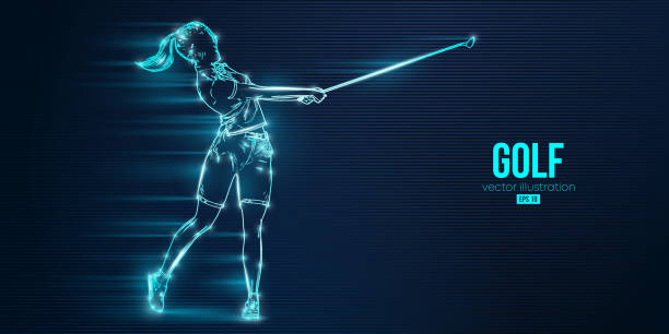 istock Abstract silhouette of a golf player on blue background. Golfer woman hits the ball. Vector illustration 1415246404