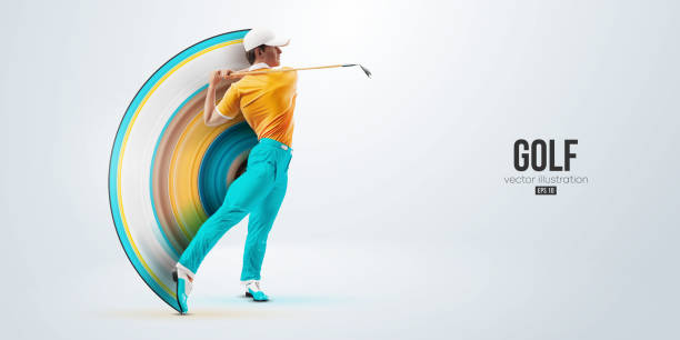 istock Realistic silhouette of a golf player on white background. Golfer man hits the ball. Vector illustration 1415246454