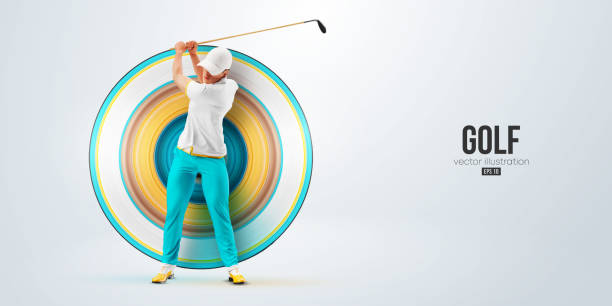 istock Realistic silhouette of a golf player on white background. Golfer man hits the ball. Vector illustration 1415246466