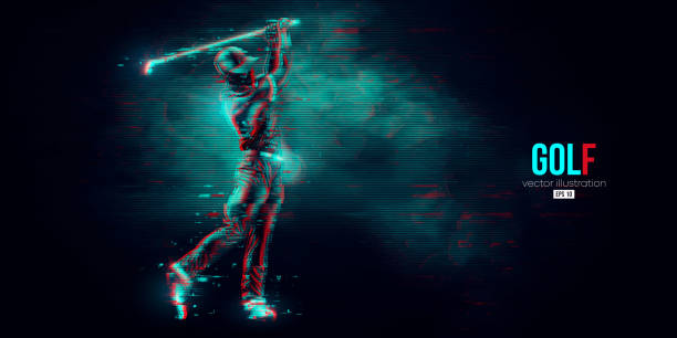istock Abstract silhouette of a golf player on blue background. Golfer man hits the ball. Vector illustration 1415246533