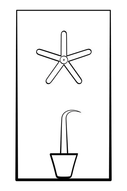 Vector illustration of Star and incense burner, in a rectangle frame