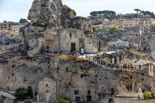 Matera, Italy - September 15, 2019: Church of Santa Maria di Idris in the Sassi di Matera a historic district in the city of Matera. Basilicata. Italy