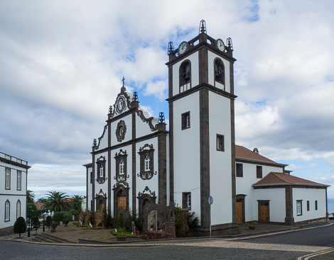 The main church of Nordeste on the island of Sao Miguel with christmas decoration and creche in the Azores, Portugal