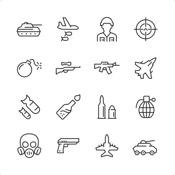 Vector illustration of Army & Military - Pixel Perfect line icon set, editable stroke weight.