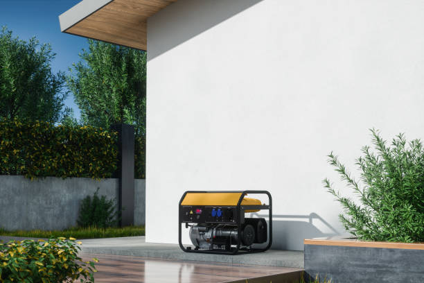 Close-up View Of Electric Generator In The Backyard stock photo