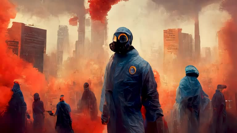 3D Painting, Pandemic Masked Medical Responder in lock down city, Dolly Zoom, 4K