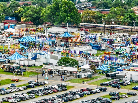 Montgomery County, MD, USA - August 15, 2022: Image is of the Montgomery County Fair in Gaithersburg MD. The image is an aerial image taken by drone.