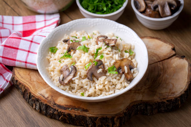 istock Mushroom rice pilaf, Turkish name; Mantarli pirinc pilavi. 1415260417