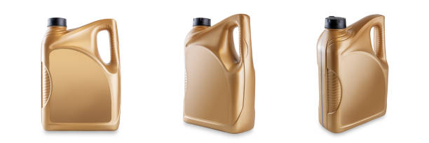 istock Golden engine oil canister mock up without label - plastic bottle container for car motor lubricant or fuel isolated on white background 1415260591